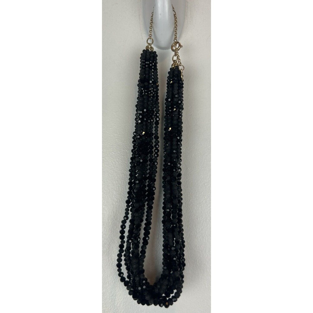 Womens Necklace Ann Taylor Black Glass Bead Multi Strand Statement Marked